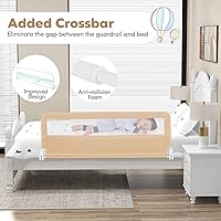 Vista 5 de BABY JOY Rieles de cama para niños pequeños, 59 pulgadas, extra largo, protector de cama abatible con correa de seguridad, barandilla plegable