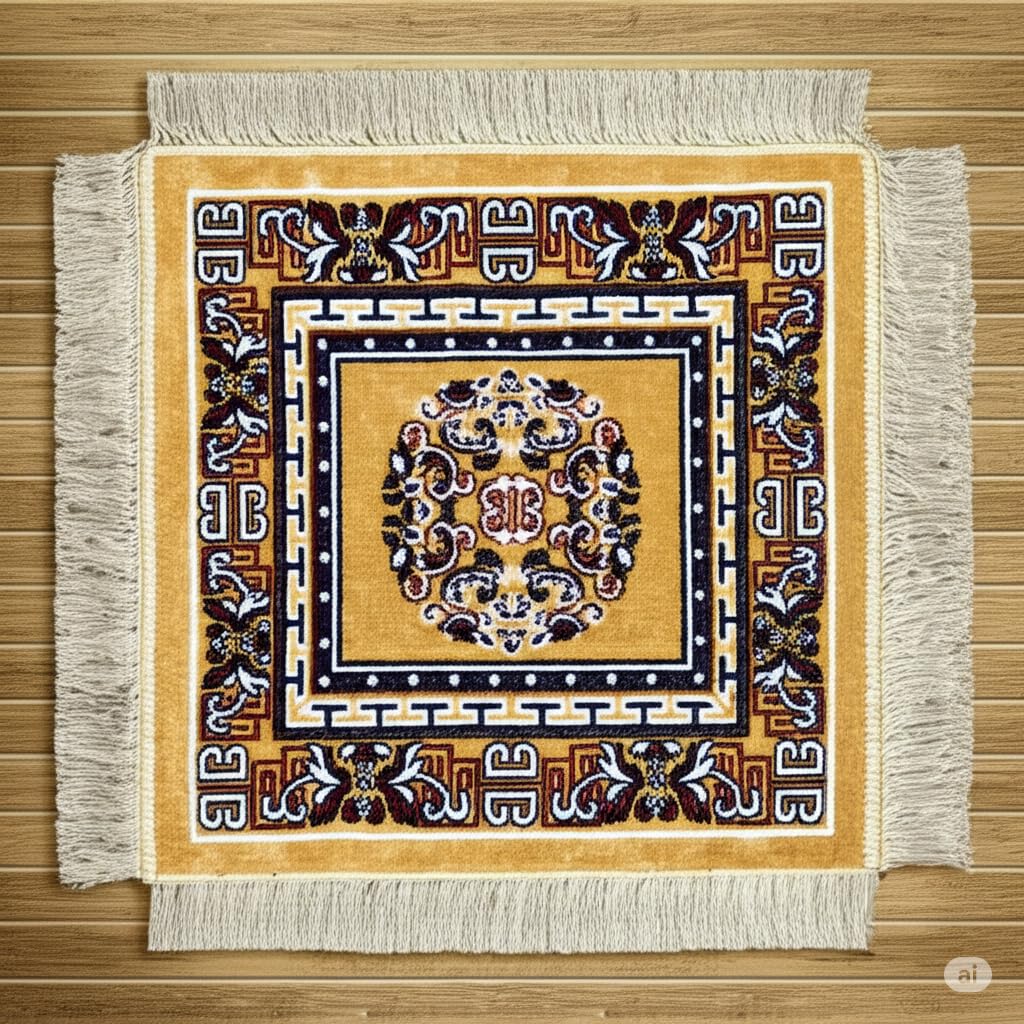 Pink Sky Velvet Fabric elvet Pooja Mat for Sitting On Floor | Comfortable Eating Aasan for Home | Decorative Sitting Mat for Meditation & Mandir | Floral - Purple & Beige-picture-34