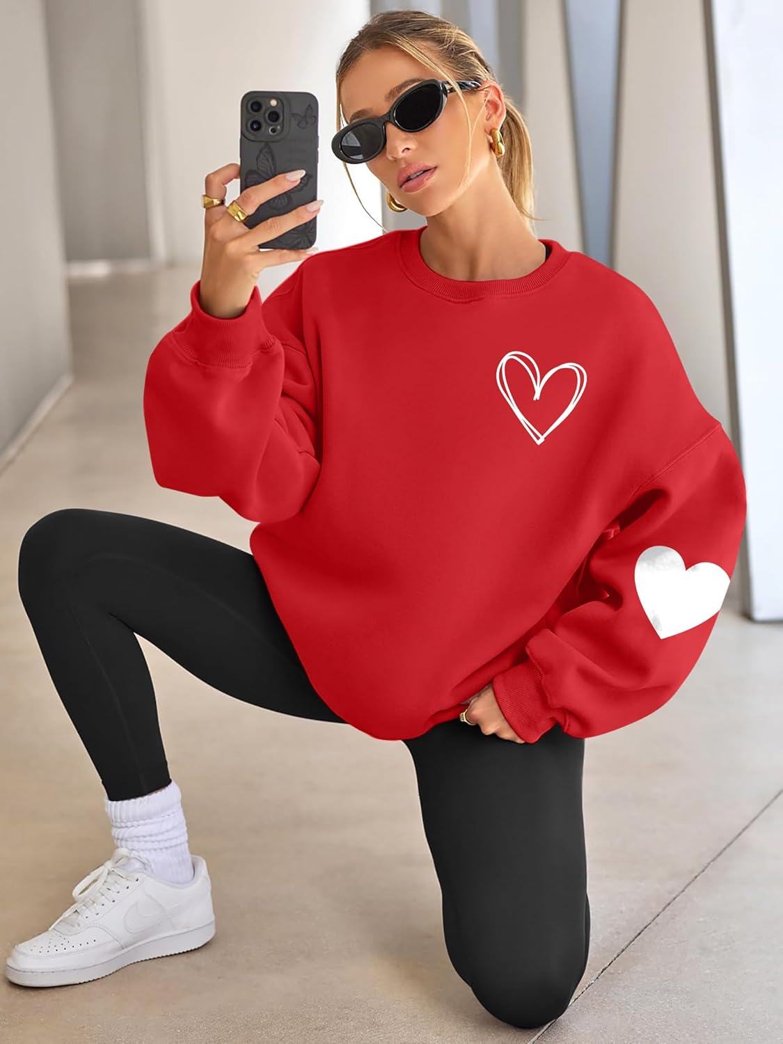 hohololo Valentines Day Sweatshirt Women Valentine Shirts Love Heart Long Sleeve Tops Oversized Crewneck Pullover - Image 2