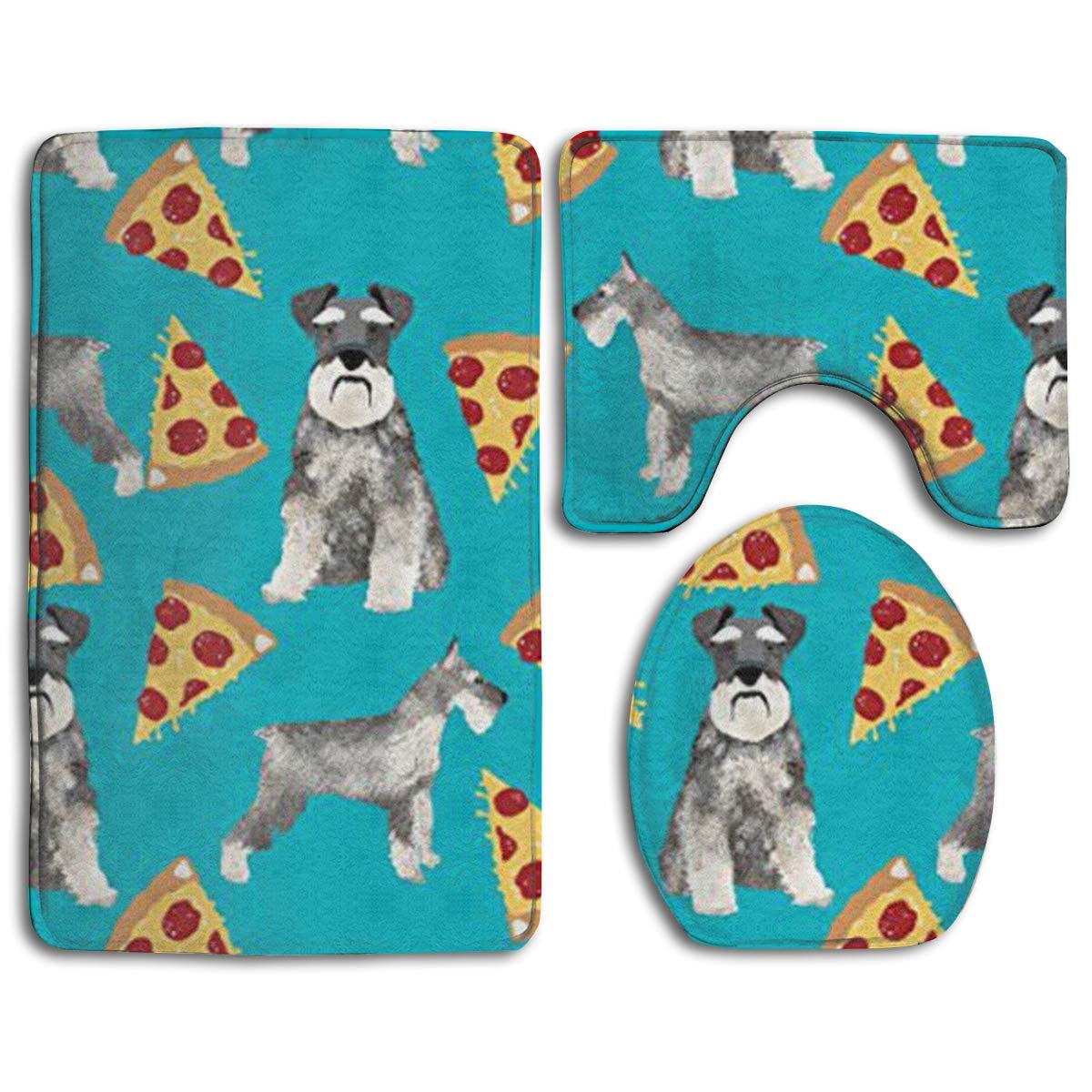 DAWN&ROSE Bathroom Rug Mat - Toilet Seat Cover and Rug - Non-Slip Schnauzers Dog Pizzas Bath Mat Bathroom Kitchen Carpet Doormats