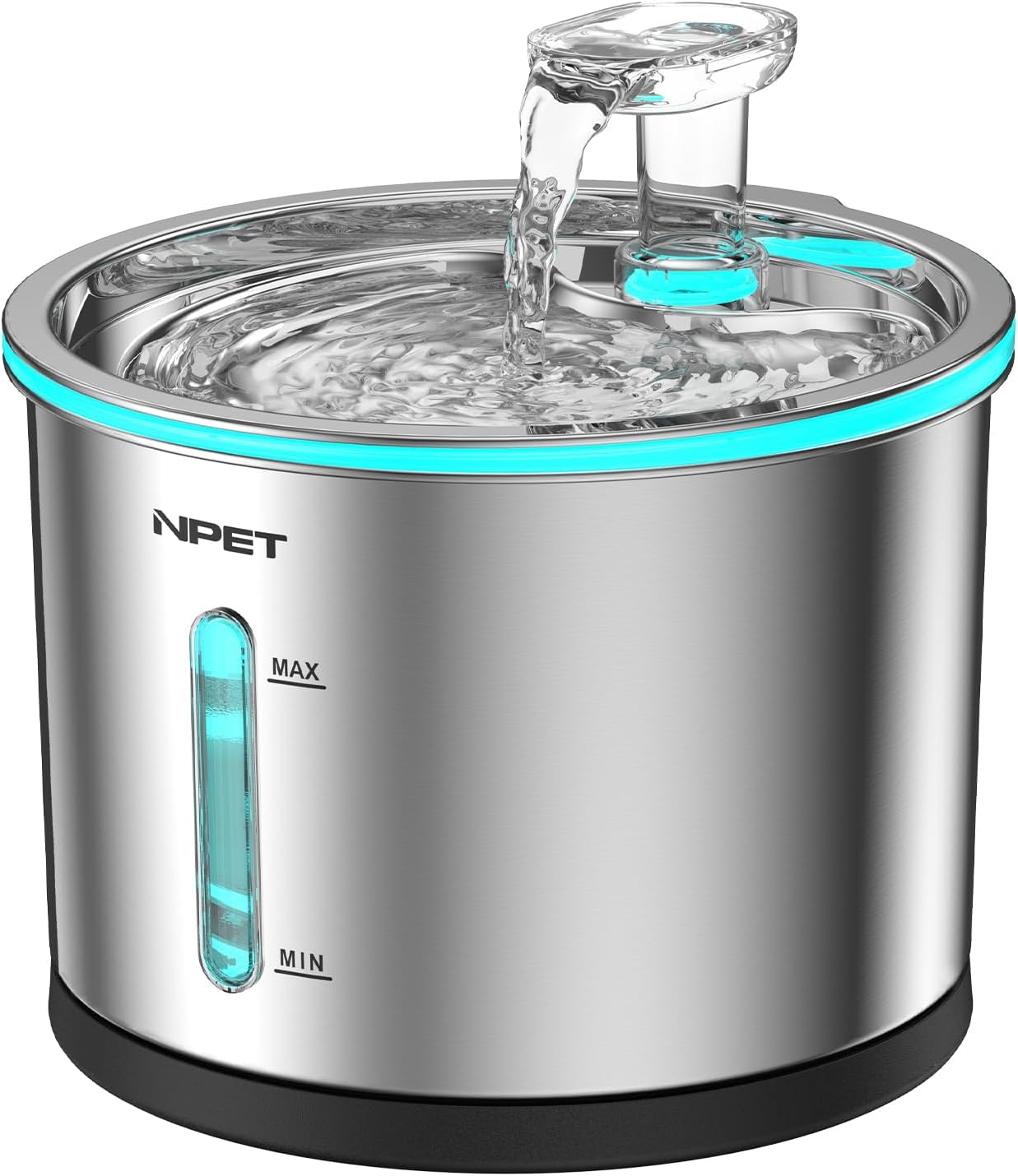 NPET WF210 Cat Water Fountain Stainless Steel, 50oz/1.5L Dishwasher Safe Pet Water Fountain with Visible Window, Ultra Quiet Automatic Cat Water Dispenser with Light for Cats Inside