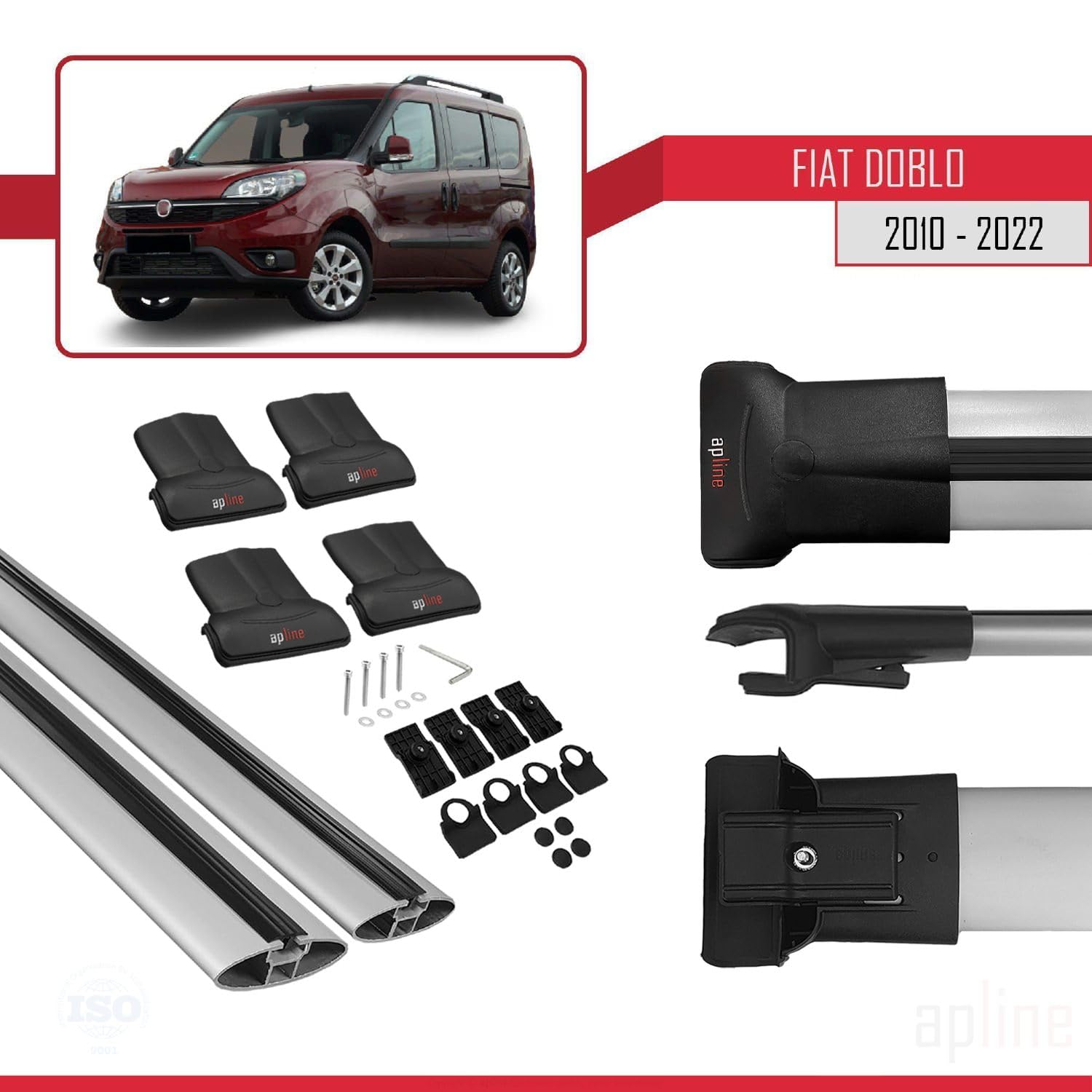 Compatibile con Fiat Doblo 2 (263) 2010-2022 Modello FLY Barre Tetto Portapacchi Auto Barre Portatutto Grigio Alluminio 2 Barre