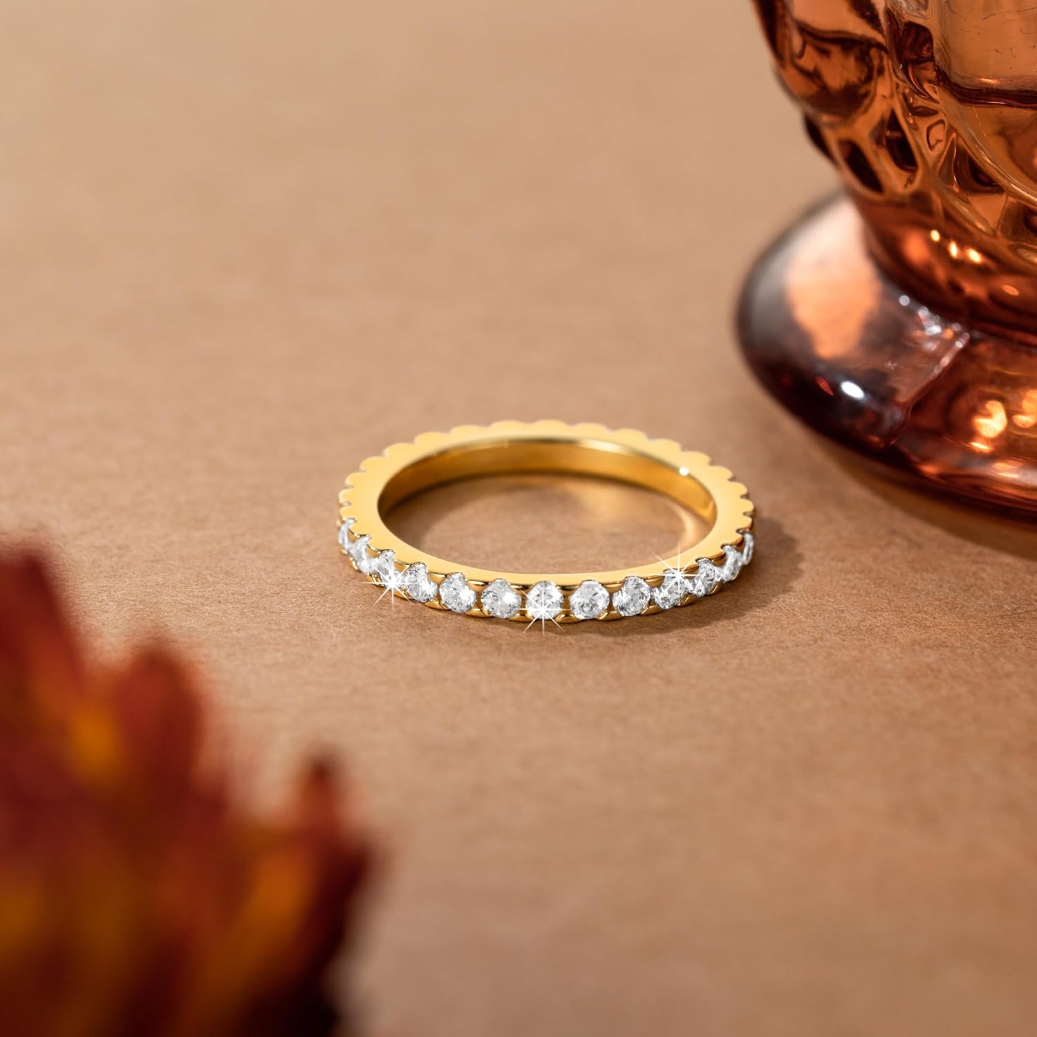 2.2mm Full Eternity Wedding Band for Women Cubic Zirconia Diamond Stackable Rings Symbol of Eternal Love 14K Gold Dainty Rings Gifts for Women 5-9
