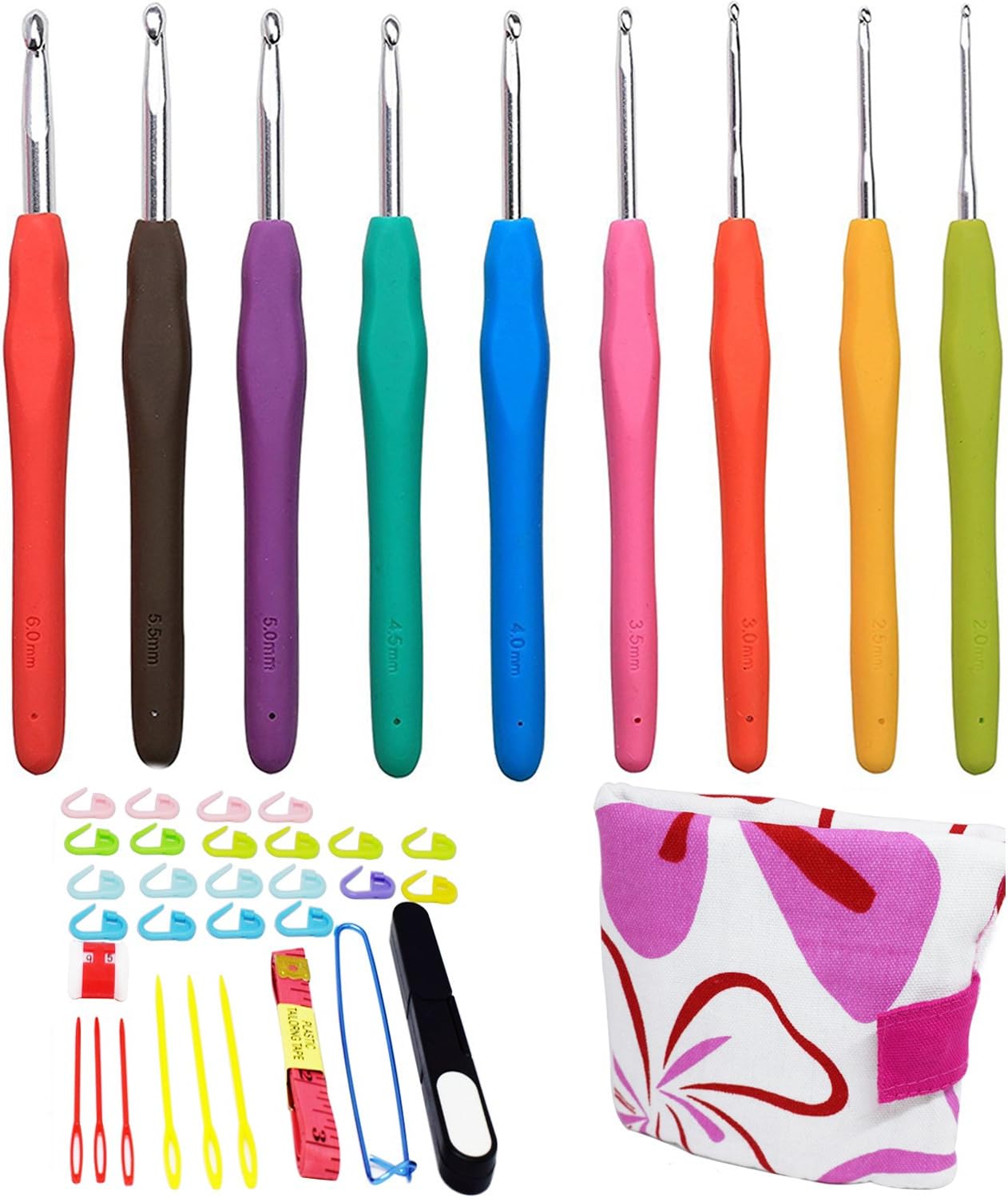 CROCHET HOOK SET - Ergonomic Handles For Extreme Comfort. Smooth Needles For Increased Productivity. Perfect Hooks For Arthritic Hands & 29 Knitting Accessories To Use With All Patterns & Yarns