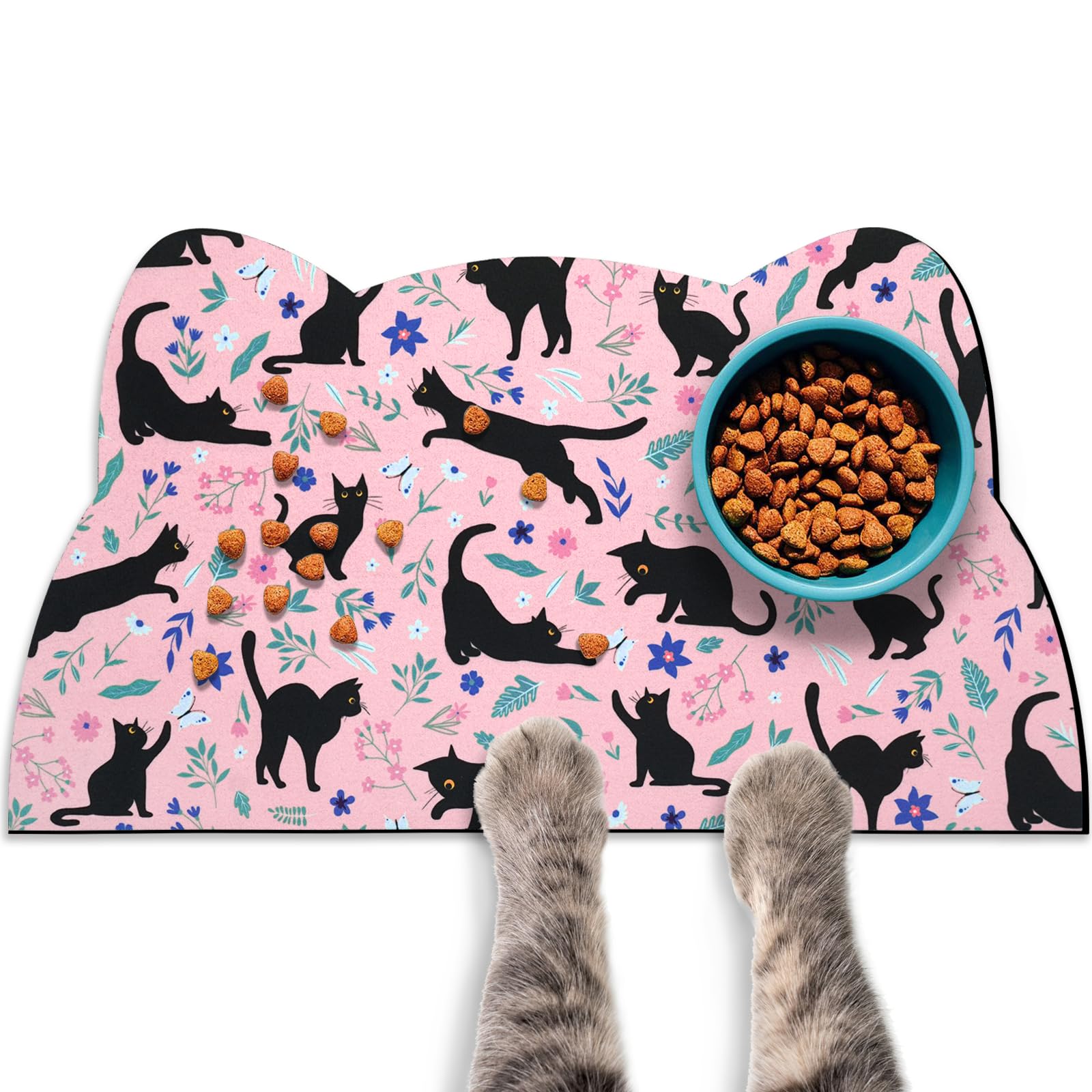 Cat Food Mats for Floor, Dog Water Bowl Mats Pet Feeding Absorbent Placemats for Food and Water Pink 23.6 * 13.7 inch