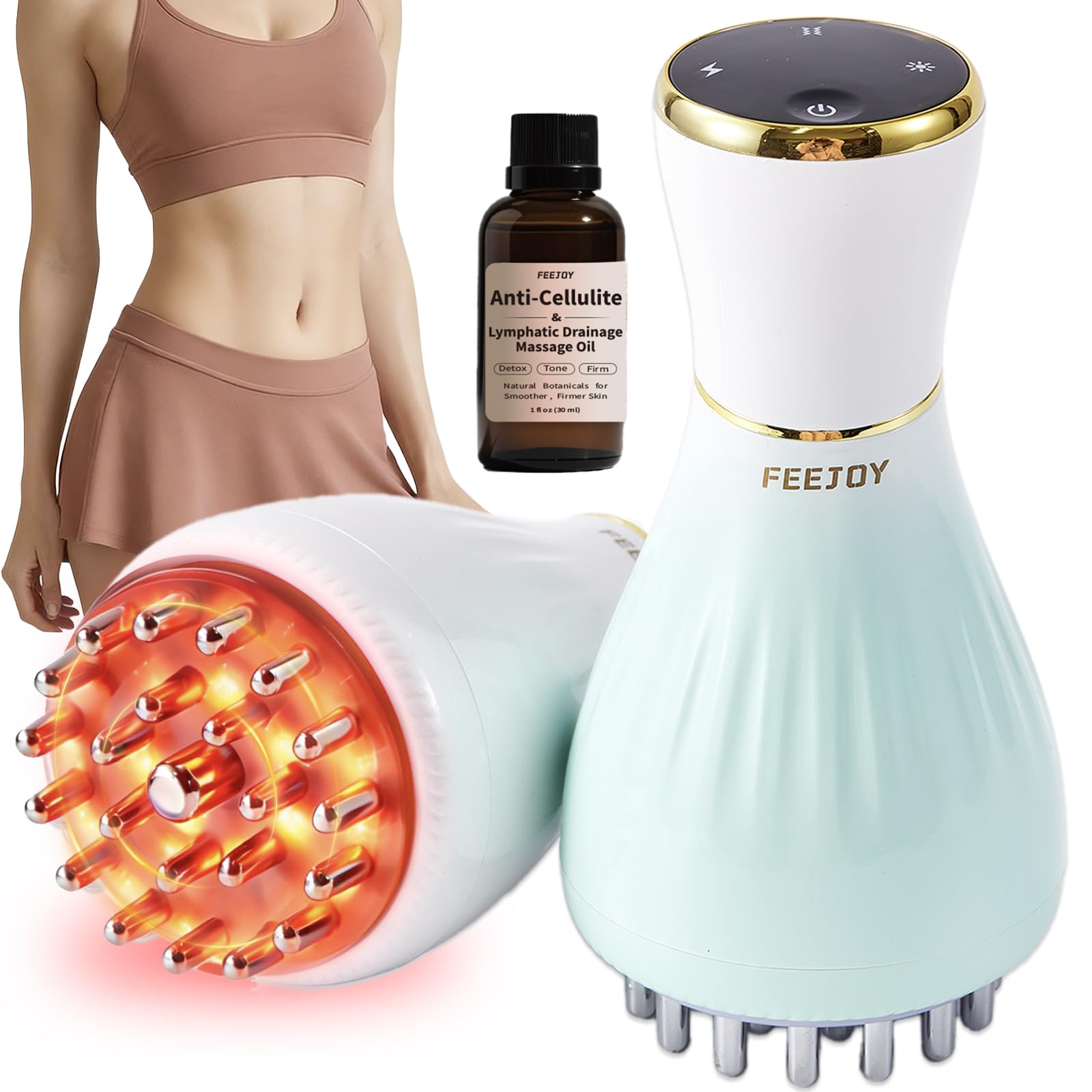 FEEJOY Lymphatic Drainage Massager Massage Tool with Cellulite Oil Body Sculpting Machine Fascia Blaster for Cellulite with Microcurrent