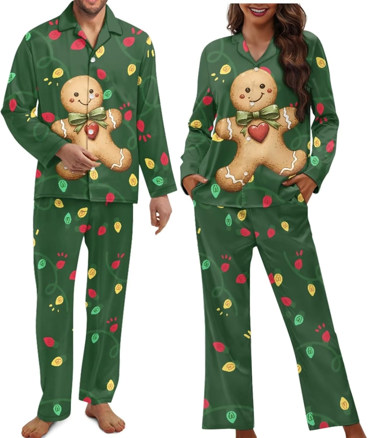 Gingerbread Pajamas Family Christmas Pajamas for Couples Long Sleeve Holidays Sleepwear Soft Loungewear