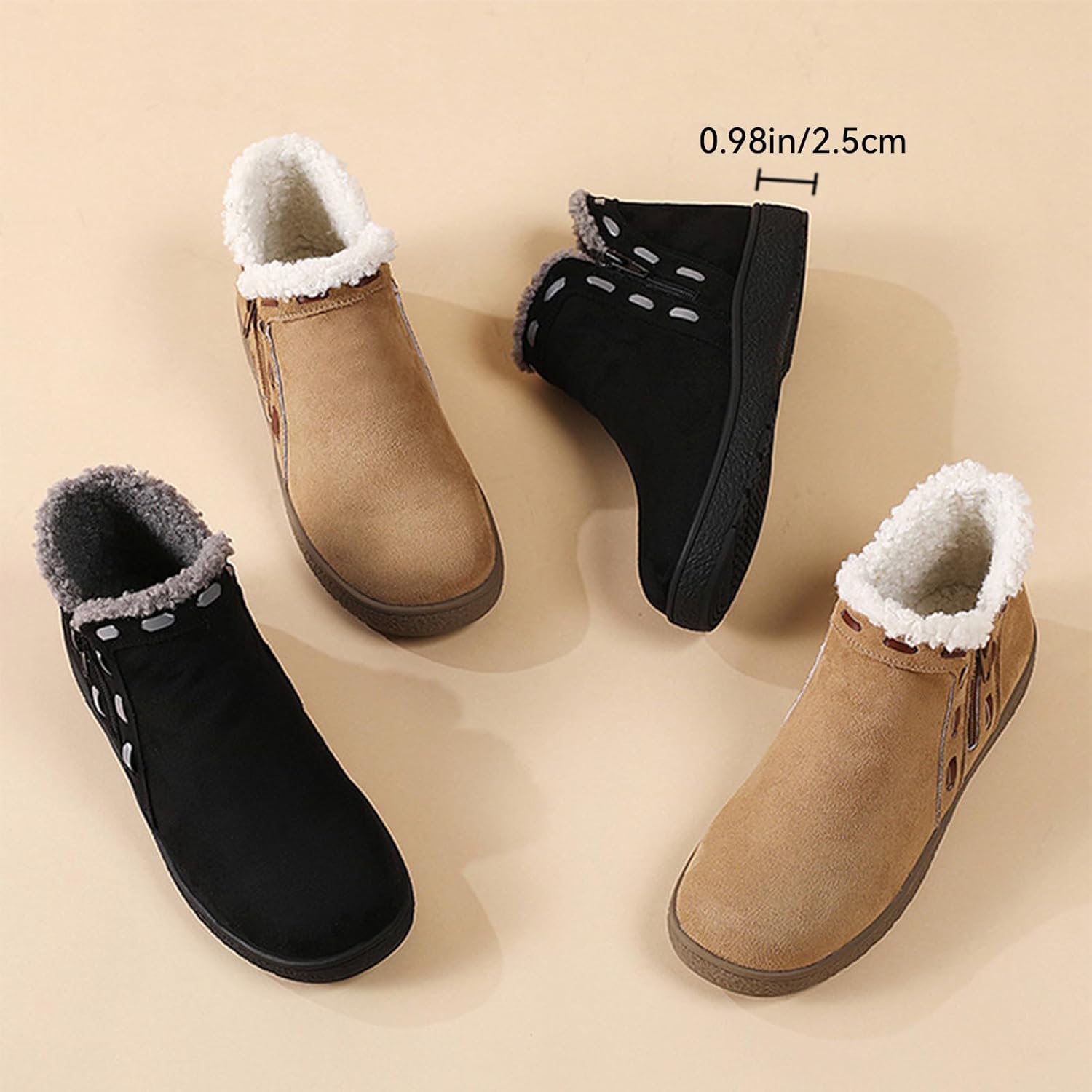 Women's Suede Flat Snow Boots with Side Zip Comfortable Round Toe Non-Slip Fur Lining Platform Ankle Boot Outdoor Winter Warm Booties - Image 6