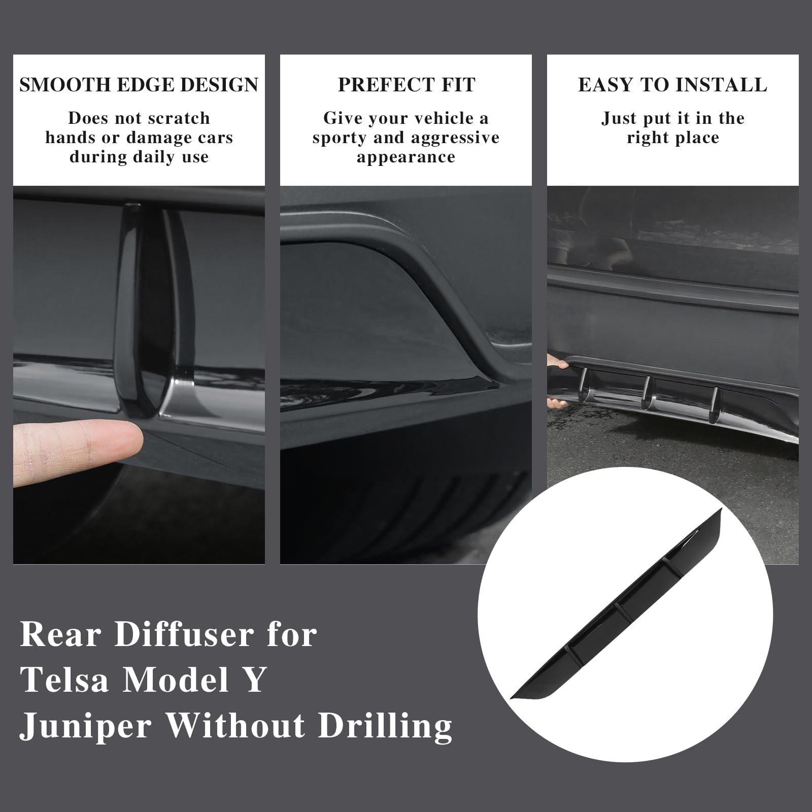 Difusor de Parachoques Trasero para Tesla Model Y 2025 2026 Juniper, ABS alerón Inferior para Tesla Accesorios de modificación de Coche, Negro Brillante (Not fit 2026 Standard)