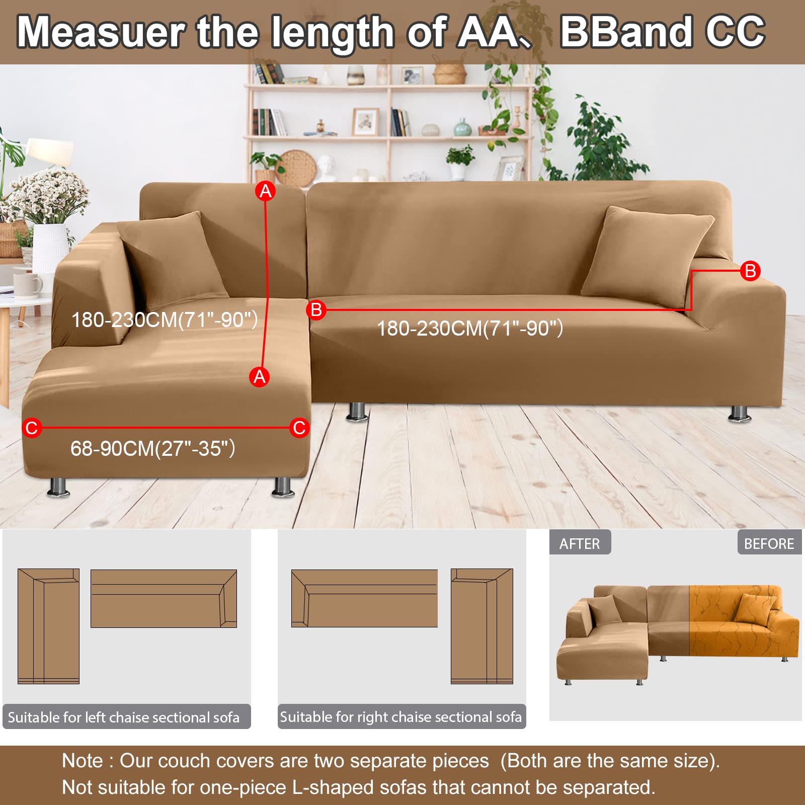 NAISI Sectional Couch Cover L Shape 2 Pieces Sofa Cover Soft Stretch Slipcovers with 2pcs Pillowcases Furniture Protector Couch Covers 3 Seater + 3 Seater(Camel)