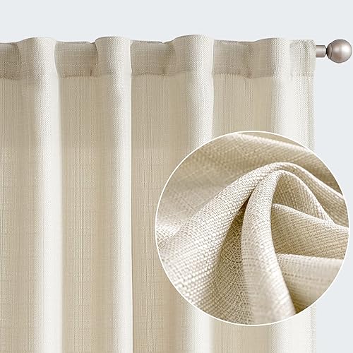 Vangao Cortinas texturizadas de lino blanco para sala de estar de 84 pulgadas de largo, para dormitorio, filtro de luz, pestaña trasera, bolsillo Vangao Cortinas texturizadas de lino blanco para sala de estar de 84 pulgadas de largo, para dormitorio, filtro de luz, pestaña trasera, bolsillo
