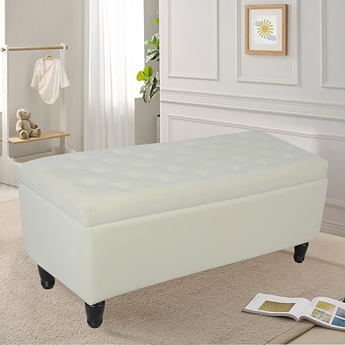 Miniatura 2 de Banco otomano de almacenamiento, banco de extremo de cama con 2 otomanas pequeñas para dormitorio, banco de almacenamiento con botones para entrada,