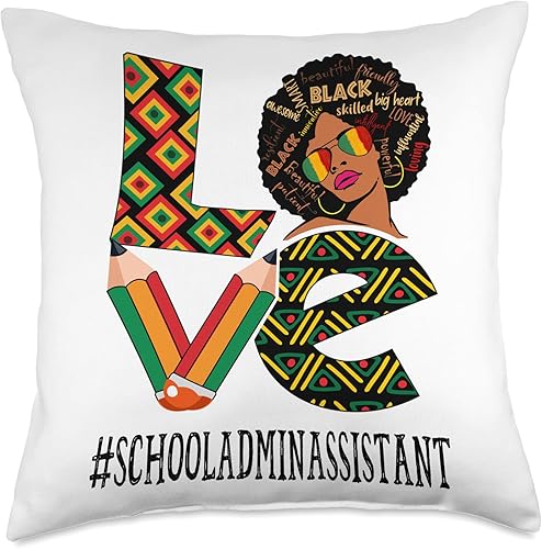 Miniatura 1 de Black History Month Gifts & Apparel School Admin Assistant Love Afro African Black History Month Throw Pillow, 18x18, Multicolor