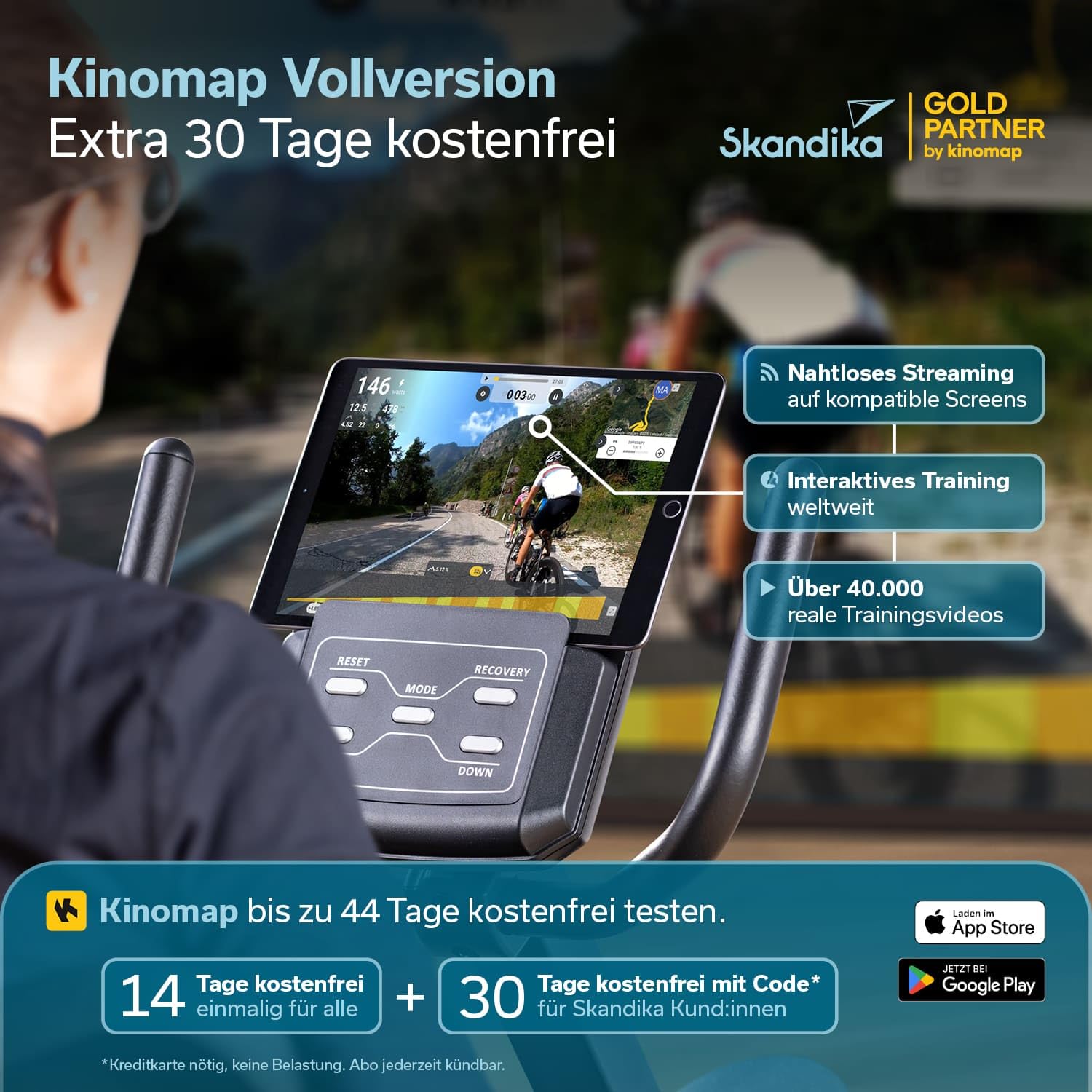 Skandika Liege-Ergometer/Ergometer Cykling P14 / P8-H Comfort | Heimtrainer Fahrrad mit Touchscreen, Multimedia Computer, bis 150 kg, Bluetooth, App-Verbindung, Kinomap | Fitnessbike für Zuhause