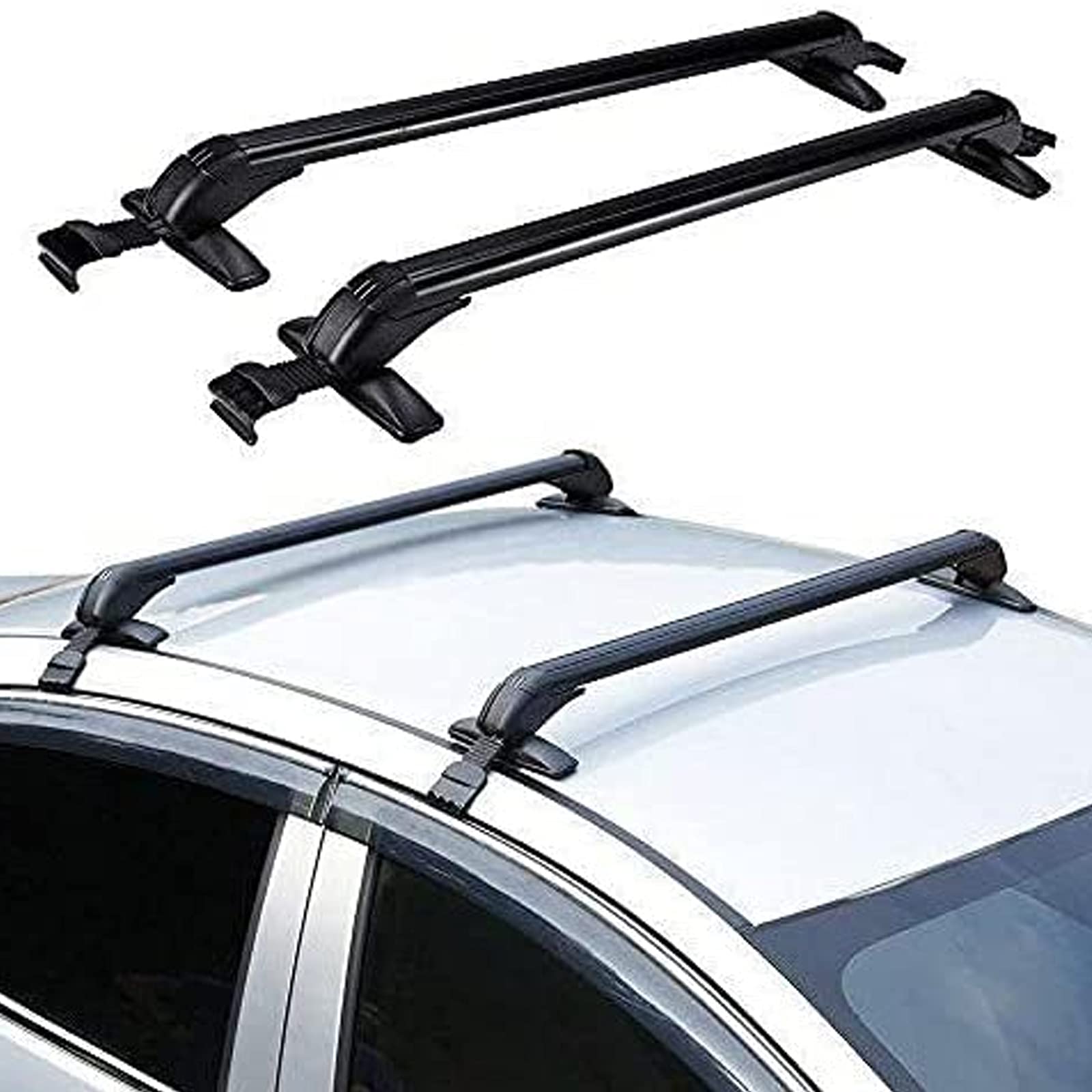 Roof Rack Crossbars, 2Pcs 40'' Universal Aluminum Car Cross Bar Luggage Rack with Adjustable Window Frame & Anti-Theft Design for Most Vehicle Without Roof Side Rail