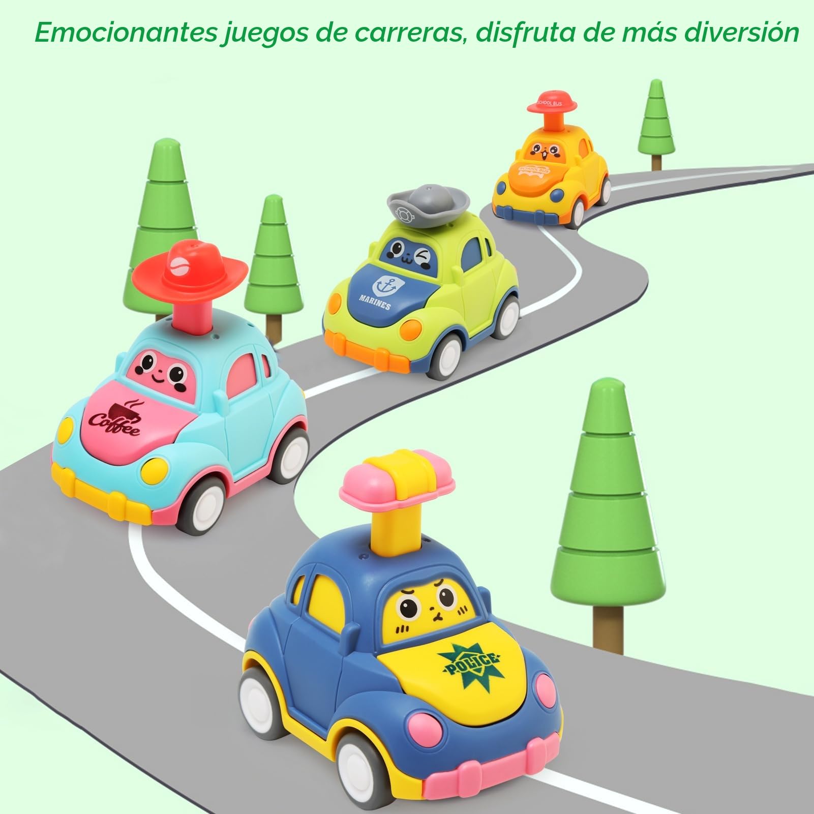 Coches Juguete para Bebes 1 Año, 4 Piezas Press-and-Go Conjunto de Vehículos para Niños Pequeños de 1 2 3 Años, Camiones De Juguete de Educación Regalos para 12 18 24 Meses Niños Niñas