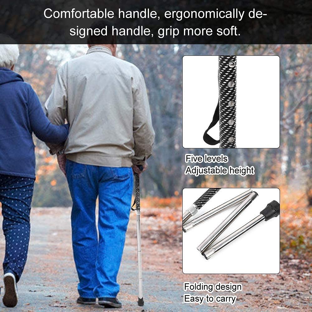 Bastone da passeggio Stampelle in alluminio leggero pieghevole regolabile, stampelle antiscivolo da 83-93 cm, supporto pieghevole per anziani e disabili per anziani e donne Present