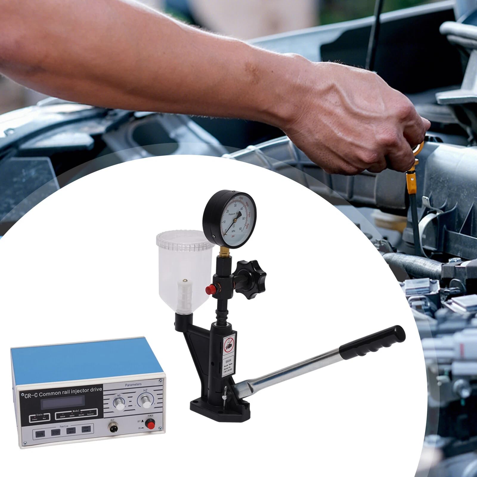 Comprobador de inyectores eléctrico Common Rail CR-C + S60H, conector UE de 220 V, rango de medición de 0-60 MPa, presión de prueba de 40 MPa, capacidad de aceite de 1 L, construcción estable