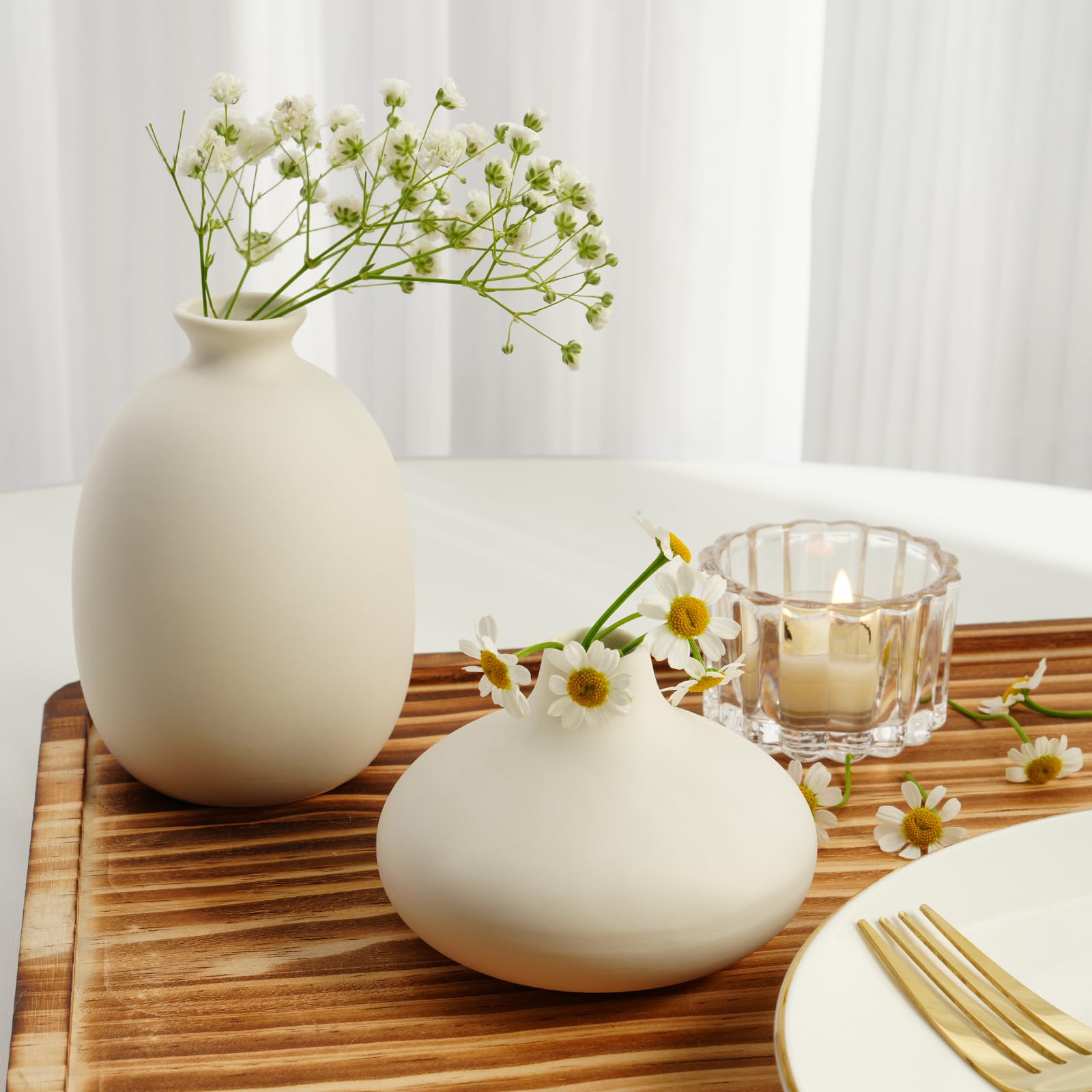Juego de 10 jarrones pequeños de cerámica blanca a granel, modernos jarrones bohemios para hierba de las pampas, flores, jarrones decorativos de cerámica blanca para decoración del hogar, decoración 3