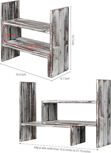 Miniatura 3 de MyGift - Estante organizador de ajustable de madera con linterna, de escritorio, exposición, libros m