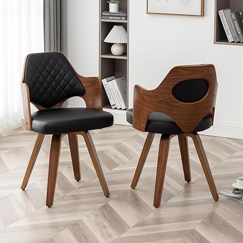 Sillas de comedor modernas de mediados de siglo (poliuretano negro, juego de 2 giratorios)