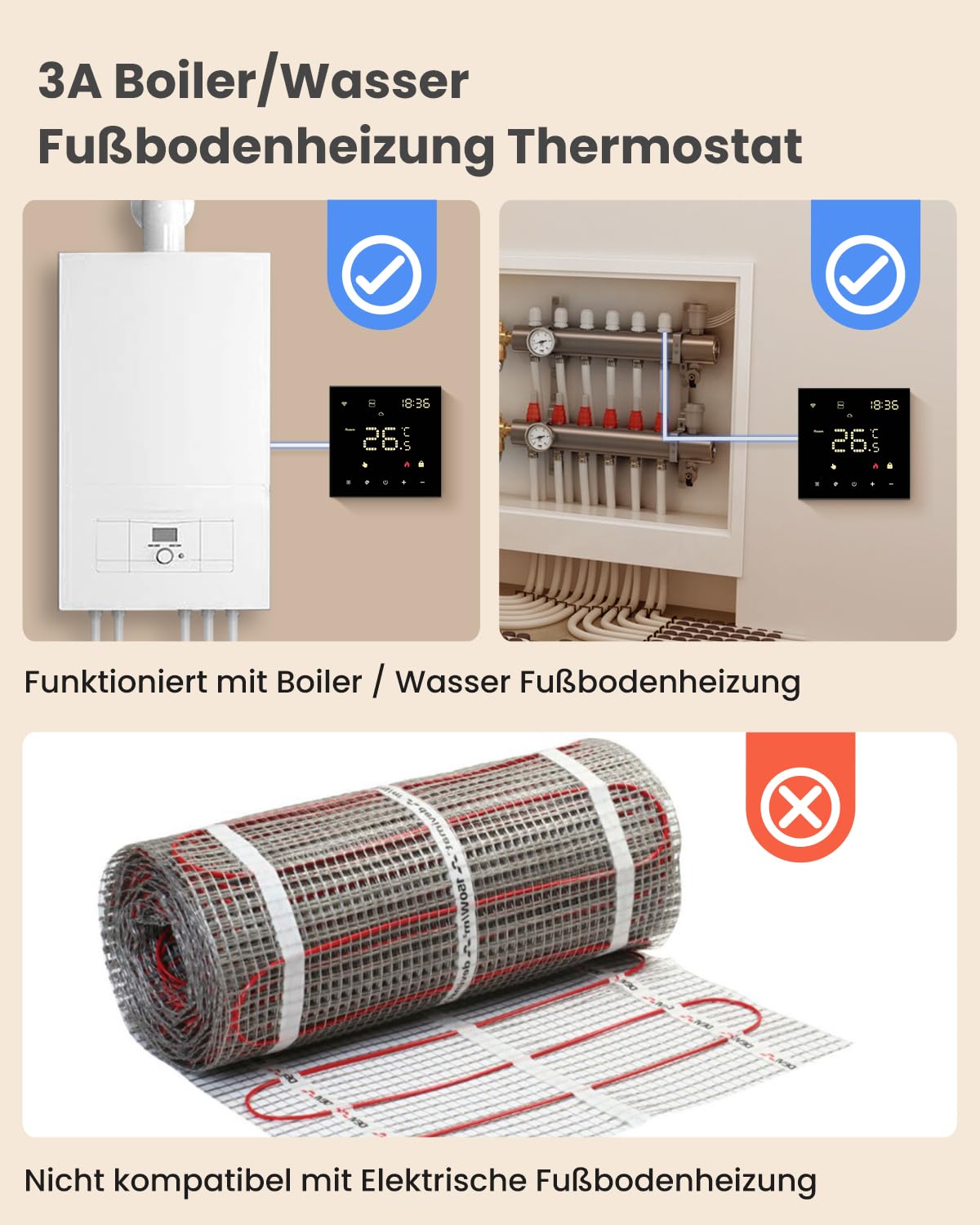 MIUCDA Termostato intelligente WiFi per riscaldamento a pavimento e caldaia a gas, termostato programmabile, termostato digitale, compatibile con Alexa, Google Home, nero
