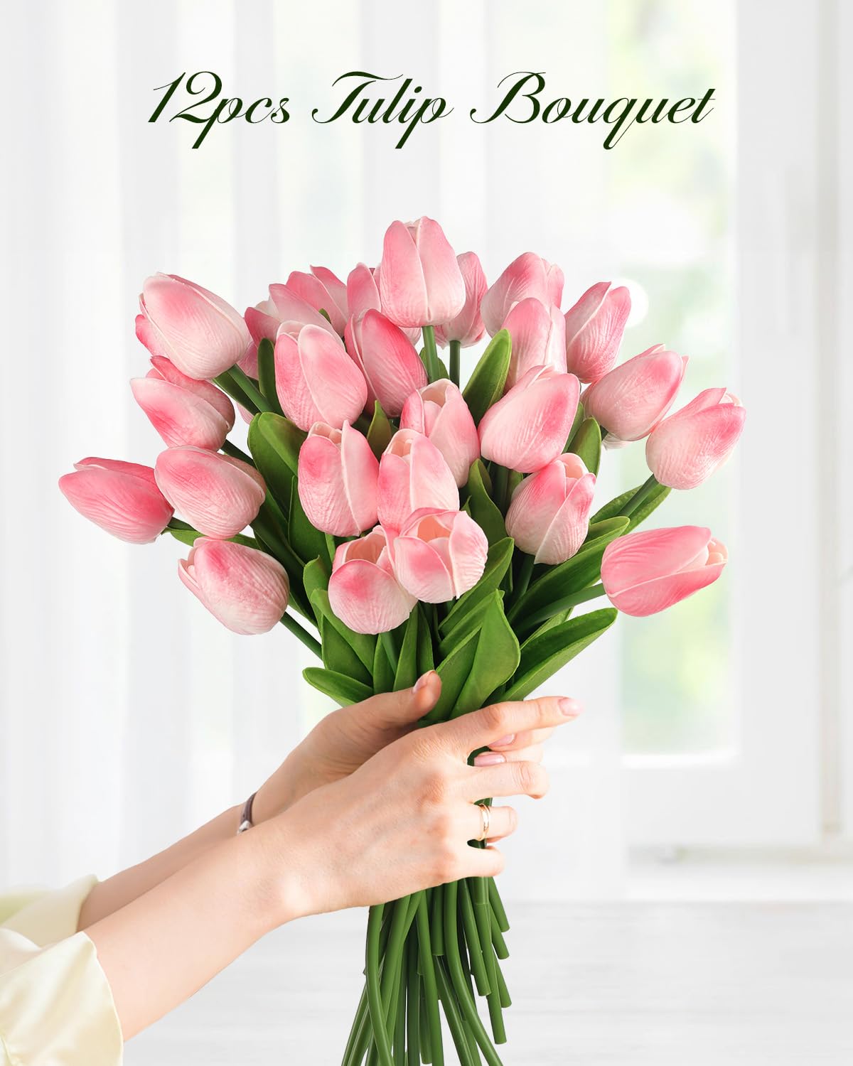 N&T NIETING Tulipani artificiali, 12 pezzi, tulipani finti, realistici al tatto, in lattice, bouquet di fiori per matrimoni, casa, feste, hotel, decorazione floreale (rosa chiaro)