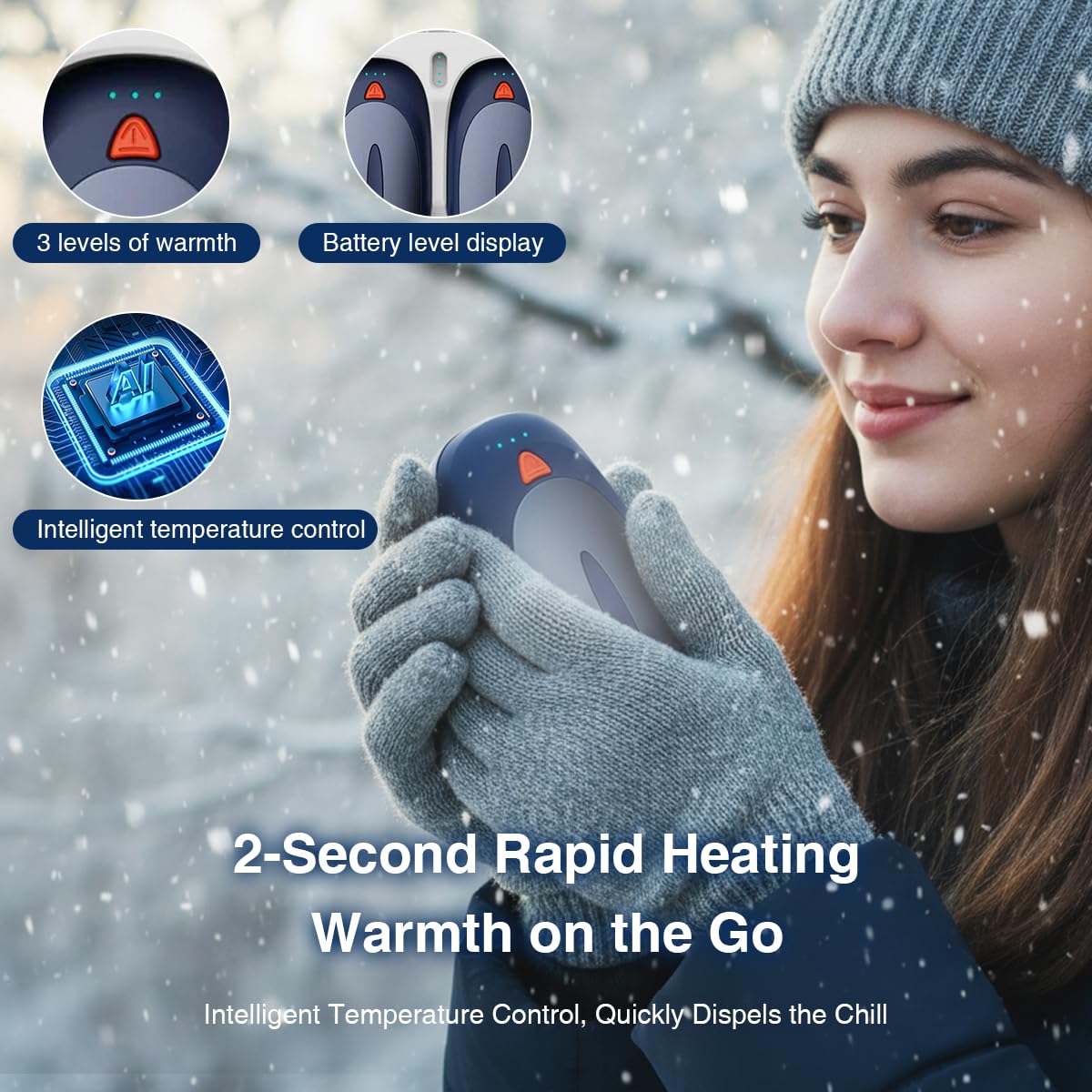 Scaldamani elettrici, ricaricabili, set da 2 pezzi da 2000 mAh, 3 livelli, compatto per guanti, scaldamani portatili per Natale, outdoor, campeggio, ideale come regalo caldo per uomini e donne