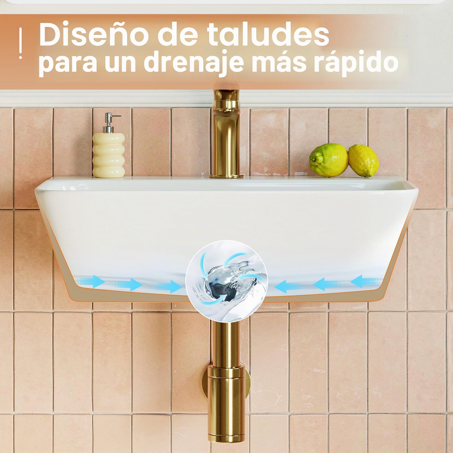HOROW Lavabo de baño rectangular de 40 cm, moderno color blanco, sin rebosadero, con orificio para grifo, lavabo pequeño, lavabo colgante para invitados, inodoro