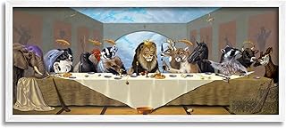 Stupell Industries Last Supper Safari Animal Version King Lion, Designed by Linda Ridd Herzon White Framed Wall Art, 13 x 30, Brown