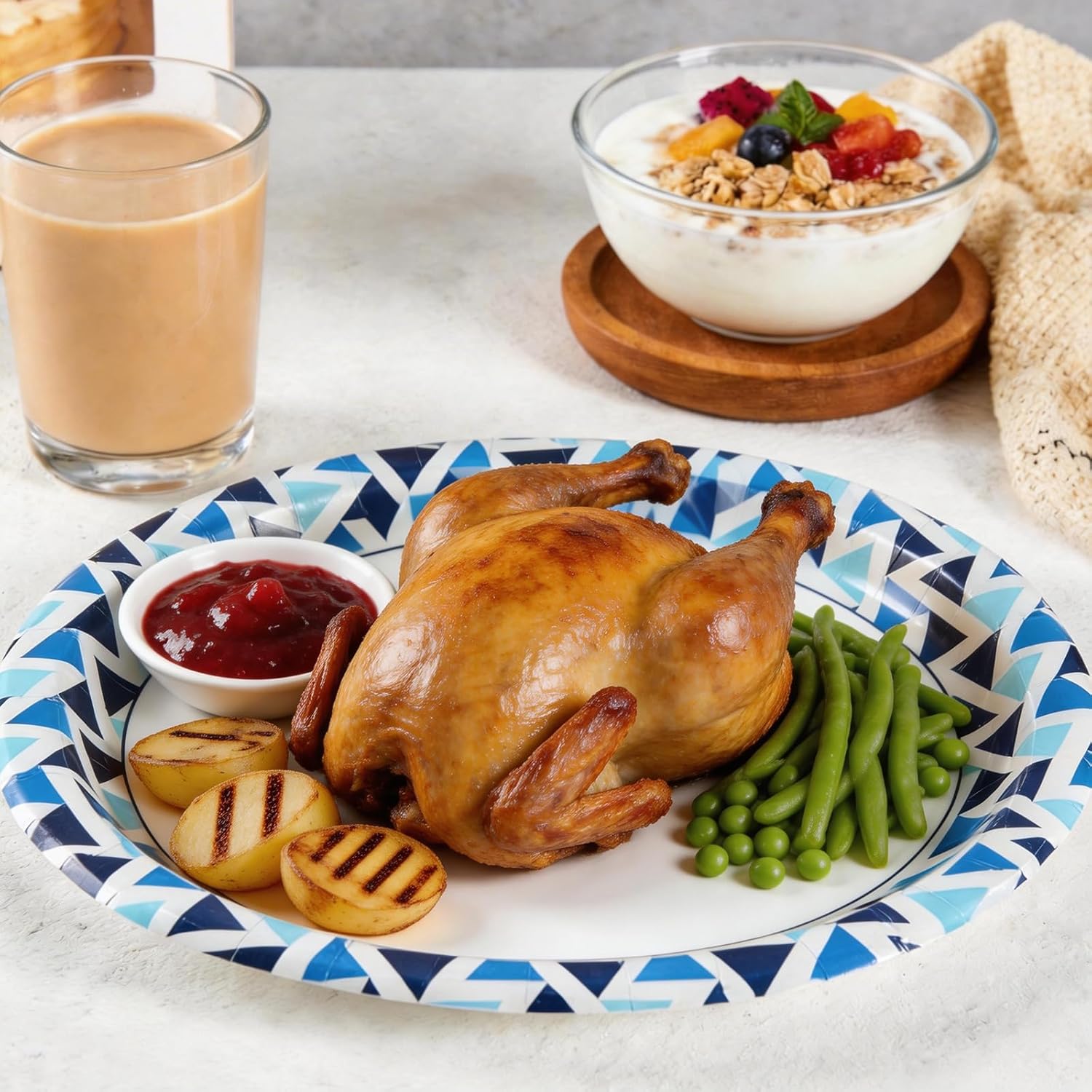 OuMuaMua Paper Plates 12 Inch, 100 Count Large Disposable Plates, Soak Proof & Cut Resistant, Microwave Safe, Sturdy Bulk Oval Paper Plates for Events Picnic, BBQ & Large Meals