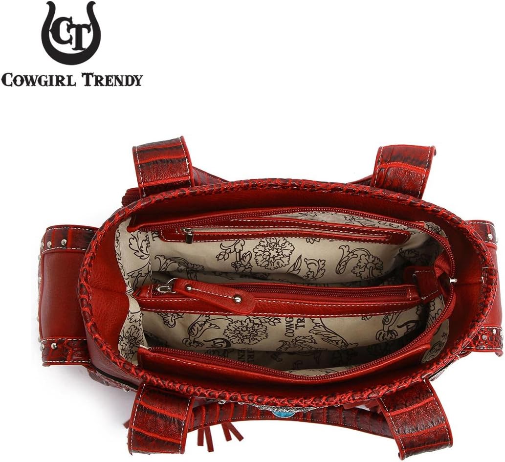 Western Style Cowgirl Woven Fringe Crocodile Gorgeous Purse Conchos Country Tote For Women Handbag Shoulder Bags Wallet Set - Image 6