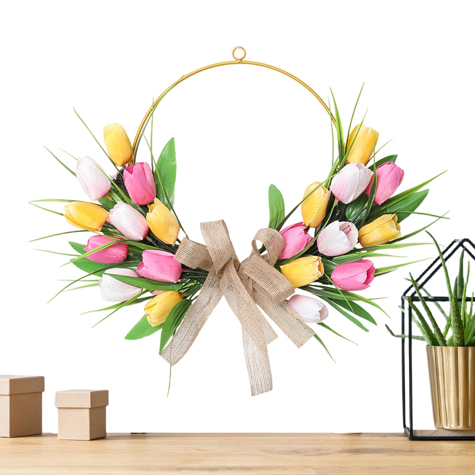 Ghirlanda primaverile - Ghirlanda per porta d'ingresso, ghirlande di fiori artificiali | Decorazione natalizia da appendere con foglie verdi e di tela, colorato | Per la casa, parete, il