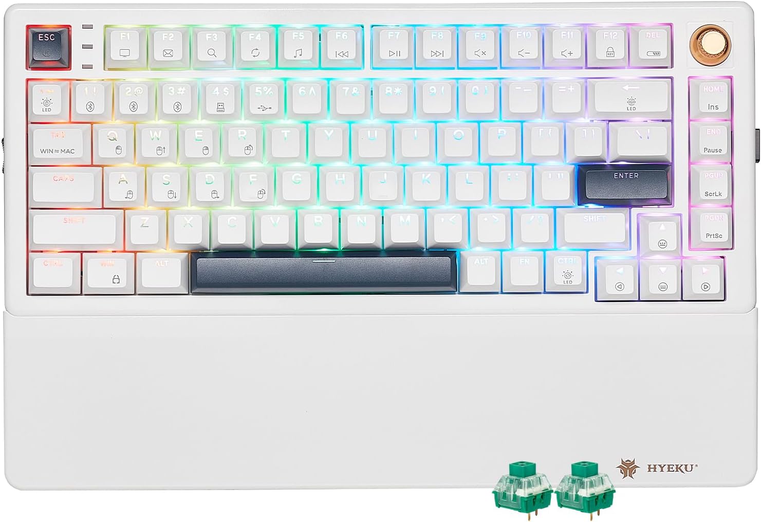 Wireless Mechanical Keyboard with Wrist Rest, Hot Swappable Custom Keyboard with Knob, RGB Backlit, Pre-lubed Clicky Switches, 2.4GHz/USB-C/BT5.0 Mechanical Gaming Keyboards for Win/Mac (White)