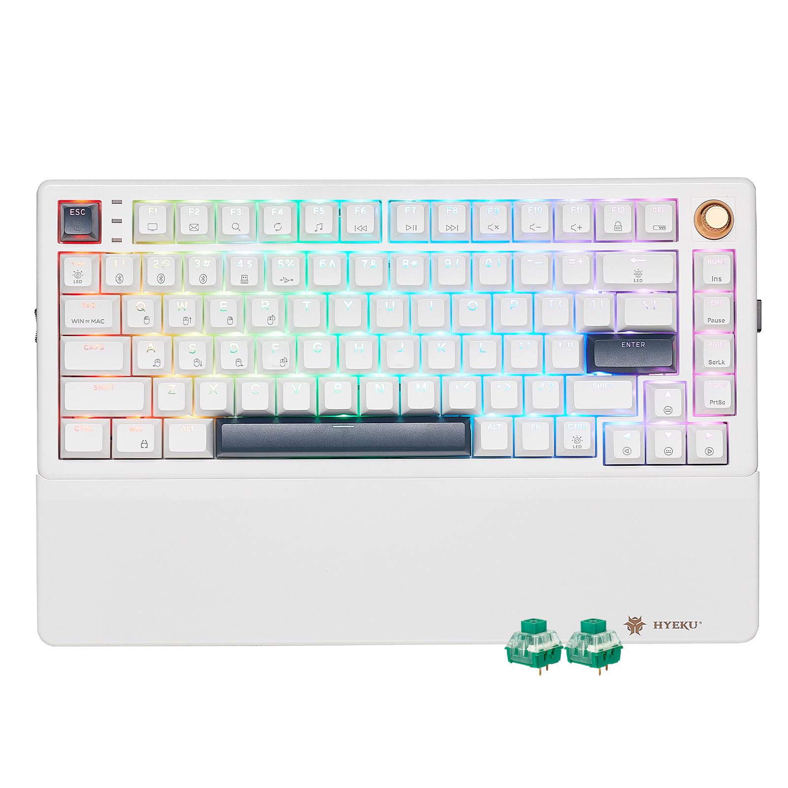 Wireless Mechanical Keyboard with Wrist Rest, Hot Swappable Custom Keyboard with Knob, RGB Backlit, Pre-lubed Clicky Switches, 2.4GHz/USB-C/BT5.0 Mechanical Gaming Keyboards for Win/Mac (White)