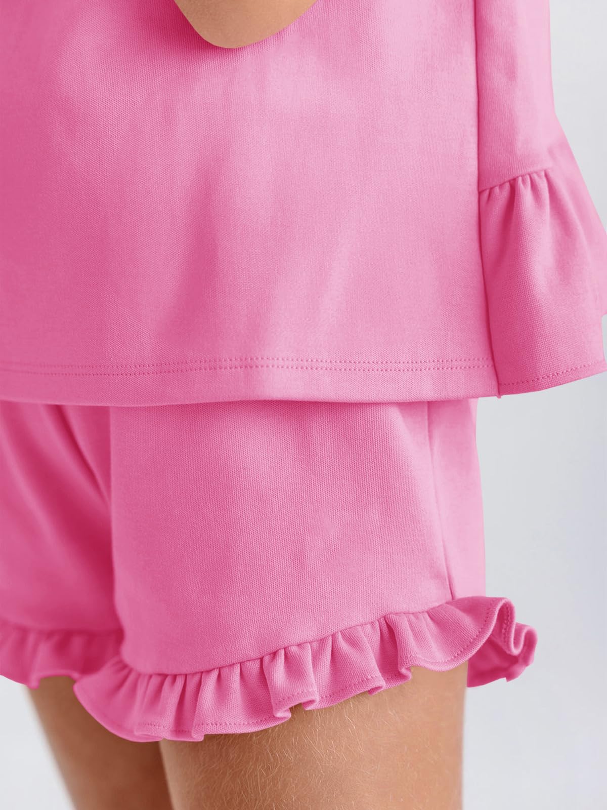 Haloumoning Niñas Conjuntos de ropa de verano con volantes, camisetas sin mangas con pantalones cortos, monocolor, ropa linda, conjuntos de ropa informal, de dos piezas — view 2