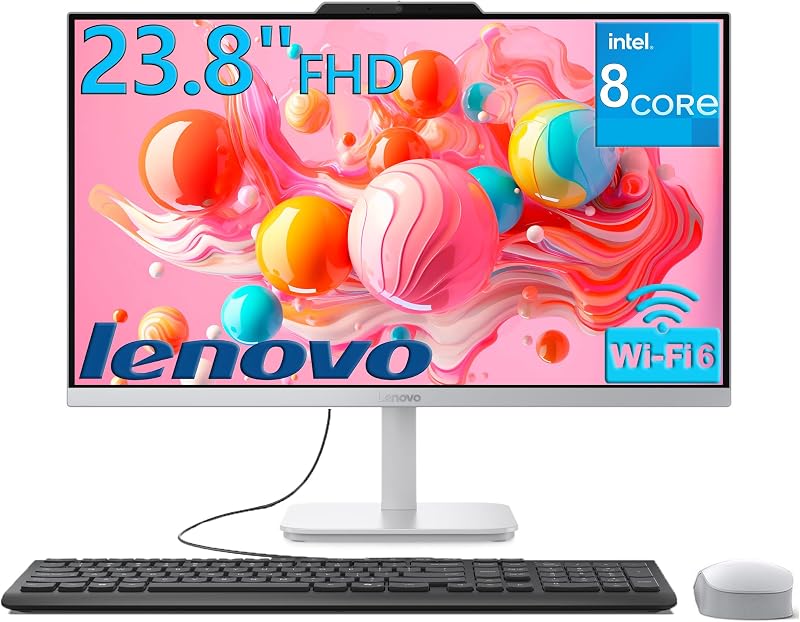 Lenovo 24 AIO All-in-One Desktop Computer, Customized 32GB DDR4 RAM, 1TB PCIe SSD, Intel 8-Core i3-N305, FHD Display, WiFi 6, Bluetooth, HDMI, RJ-45, Windows 11, Cloud Grey