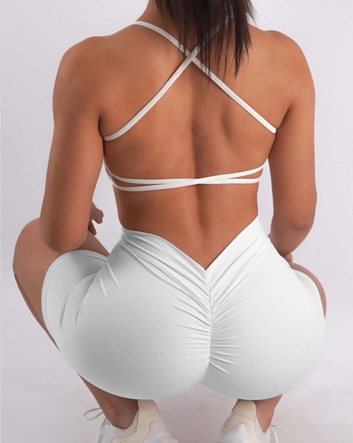 Women's High Waisted Workout Shorts - Butt Lifting Yoga Short Pants with V-Cut Back, 4-Way Stretch Gym Biker Shorts - Image 3