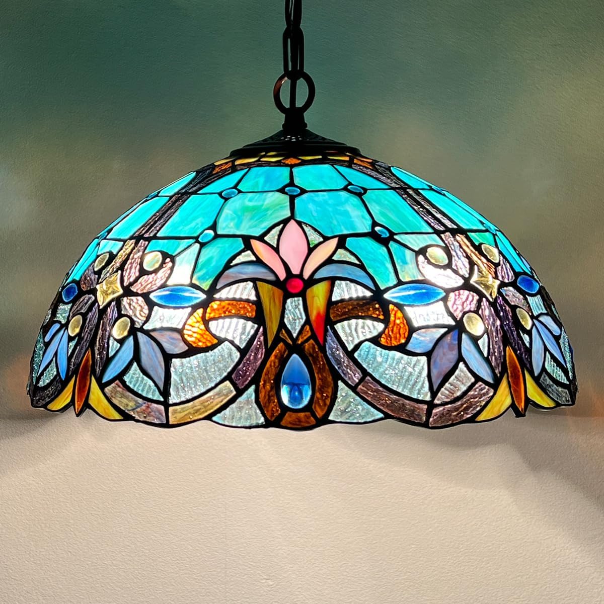 Tiffany Pendant Light fixtures Hanging Lamp,2-Lights Stained Glass Ceiling Pendant Lighting for Dining Room Kitchen Island Study Hallway