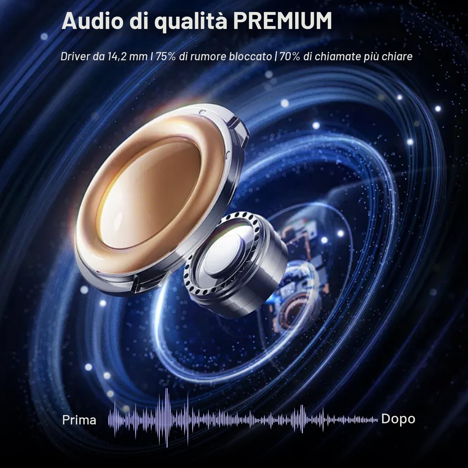 Cuffie Bluetooth 5.4 Sport, Auricolari Bluetooth 70 Ore HiFi Stereo,Cuffie Wireless Impermeabili IPX8,4 ENC Cancellazione Rumore Mic,Con Display a LED, Headphones Per Corsa e Sport Estremi, Blu
