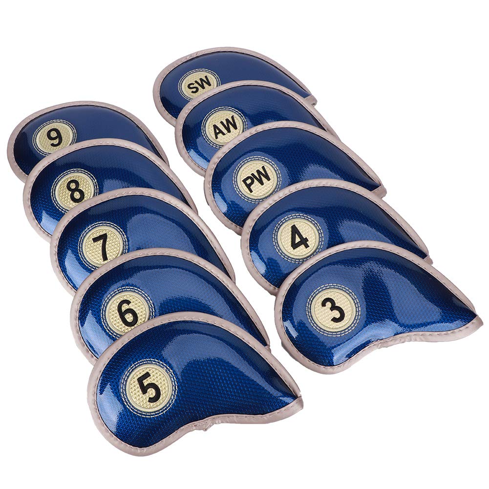 RiToEasysports Paquete de 10 Fundas para la Cabeza de Hierro para planchas de Golf, Fundas Protectoras Impermeables para la Cabeza del Club de Golf de Hierro PU