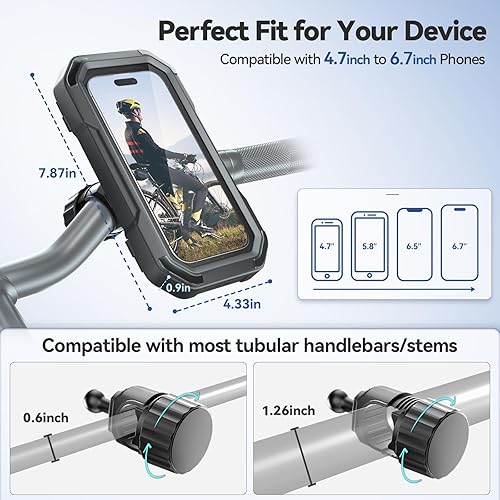 Miniatura 5 de KDD Soporte impermeable para teléfono de bicicleta, soporte de teléfono de motocicleta de rotación 360, diseño sensible al tacto totalmente cerrado,