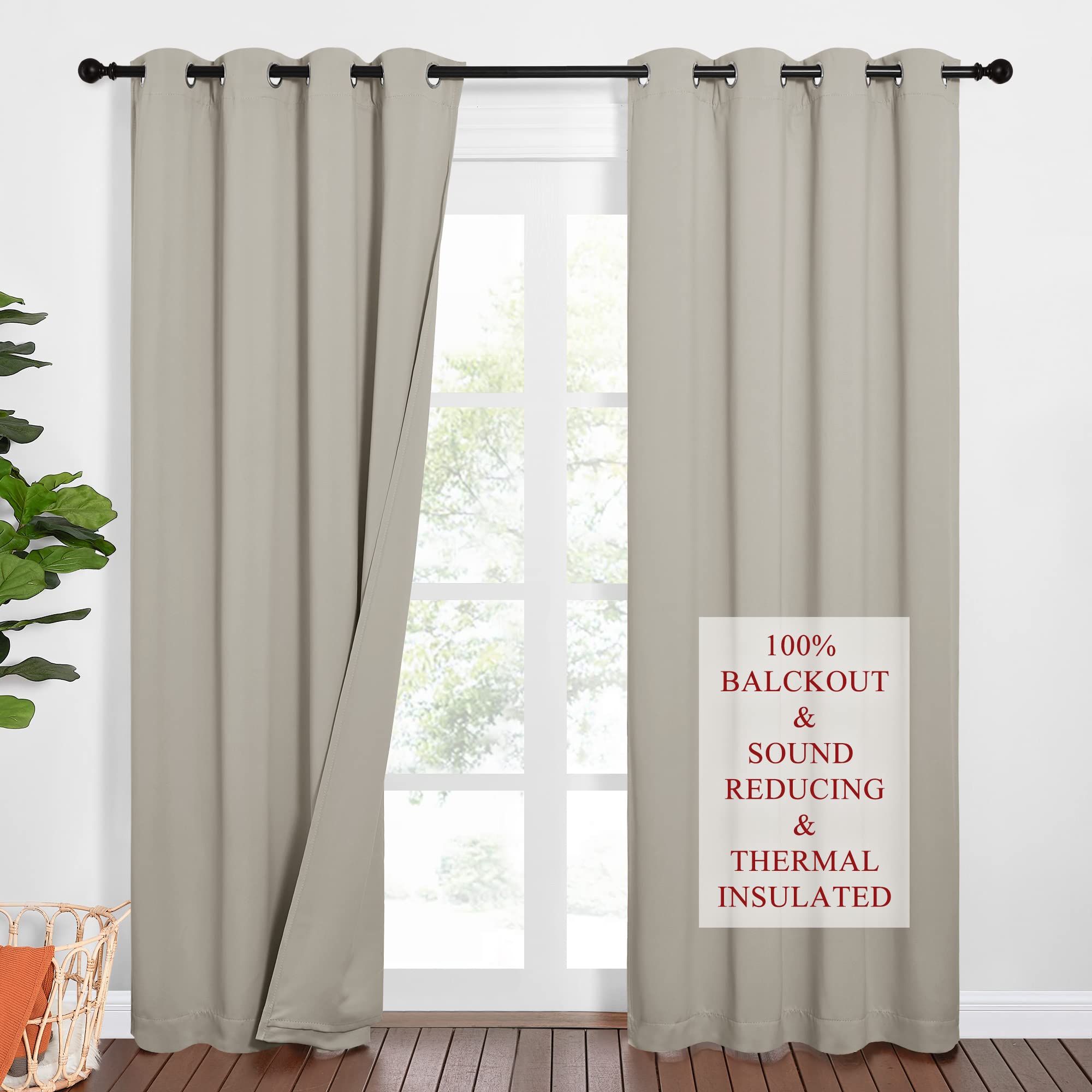 Photo 1 of NICETOWN Sound Barrier 100% Blackout Cold Blocking Divider Curtains 84", Noise, Heat and Cold Blocking Drapes with Felt Fabric Lining for Nursery/Daytime Sleep/Bedroom (Natural, 2 PCs, 52" Wide)