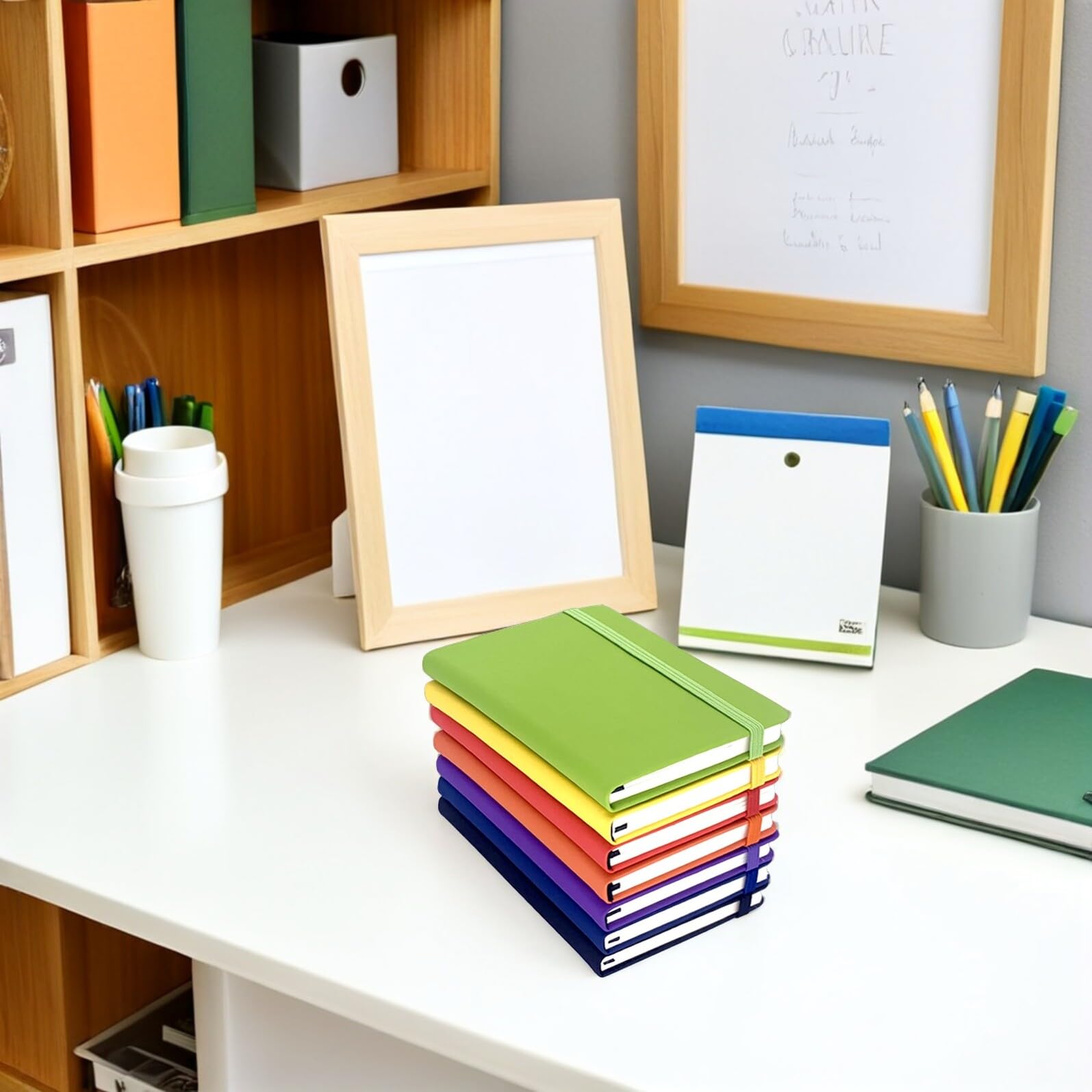 Angoily Set di 7 Quaderni A6 per Appunti di Qualità in Carta Resistente con Copertina in Pu e Chiusura Elastico, Pagine a Righe Taccuino Portatile per Scuola e Ufficio