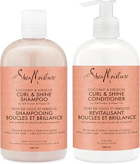 Shea Moisture Coconut & Hibiscus Curl & Shine Gift Set with Shampoo & Conditioner for Thick, Curly Hair 384 ml (Pack of 2)