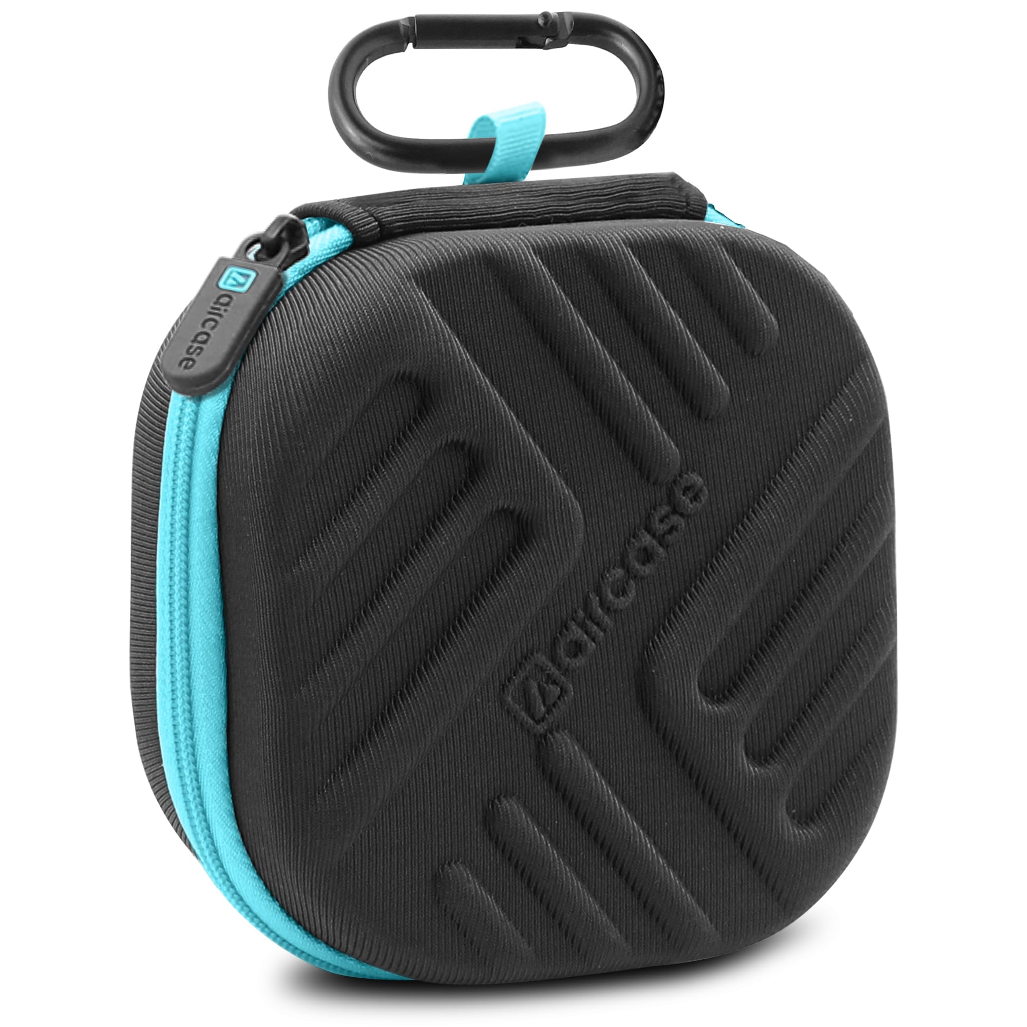 Earphone Carrying Case Cover with Shockproof EVA Hardshell & Soft Lining | Travel Organizer Pouch with Carabiner, Mesh Pocket, Zipper Closure for Earbuds, USB Drives, SD Cards, Cables (Black)