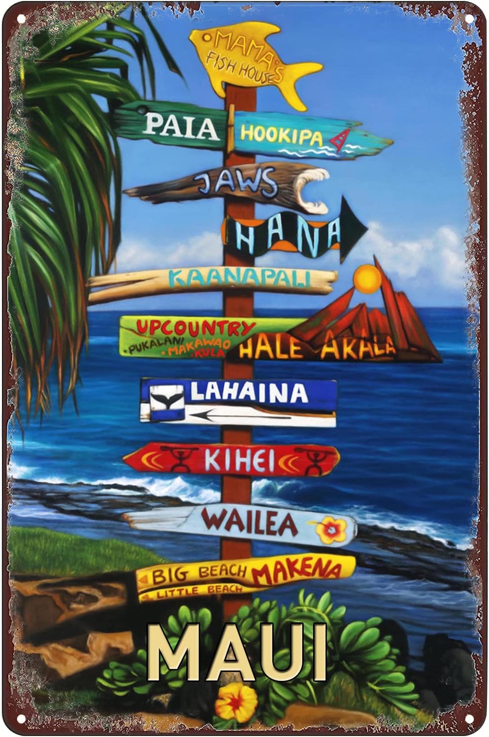 Amazon.com: Exotic Kauai Metal Sign: Surfing and Tropical Decor Wall ...