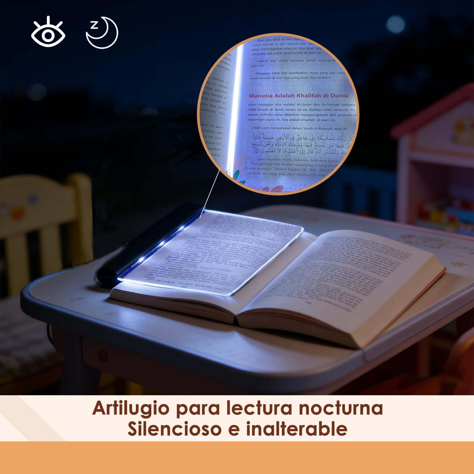 Lampe Livre Lecture LED Plate - Lumière Signet Anti-Fatigue Oculaire, 2 Niveaux Luminosité, Clip Amovible, Idéale Lecture Nuit, Études, Voyage