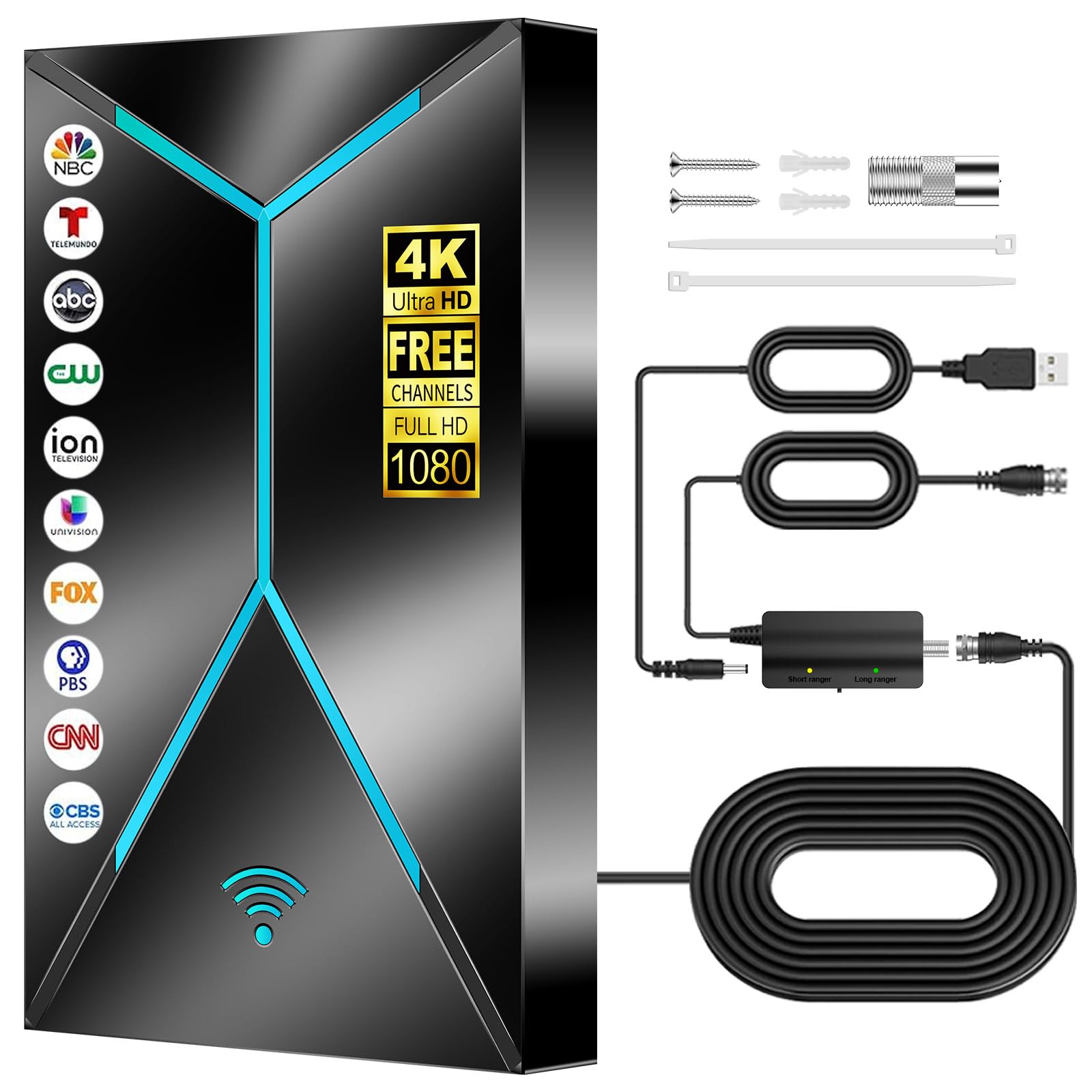 2026 upgraded tv antenna indoor outdoor, 3200+ miles long range digital hdtv antenna with signal amplifier booster, 26ft coaxial cable for local channels, supports 4k 8k 1080p for smart & older tvs