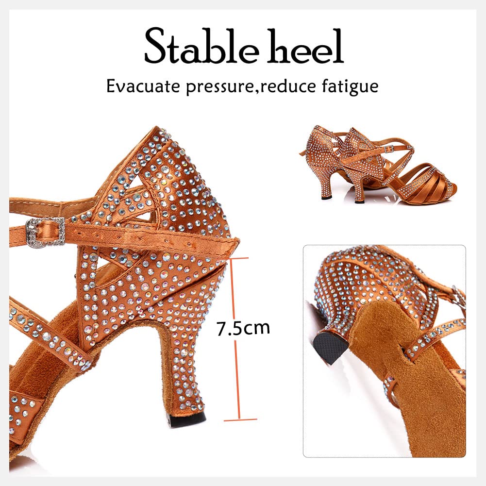 HIPPOSEUS Scarpe da Ballo Latino Americano con Strass Donna Professionale Scarpe Danza Salsa Bachata Tango in Raso,Modello L408